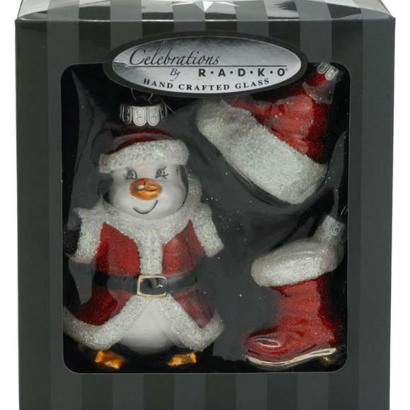 3pc Radko Celebrations Santa Penguin Xmas Ornament - Picture 1 of 3
